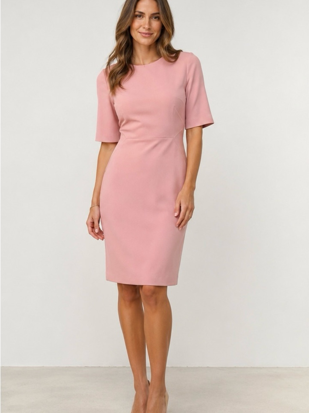 NWOT Vintage Y2K H&M Dusty Rose Stretch Crepe Sheath Dress Open Back Size 12